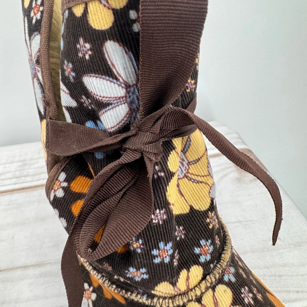 No Boundaries Lexie Boots Brown Corduroy Retro Floral Flower Power Boho Hippie 8